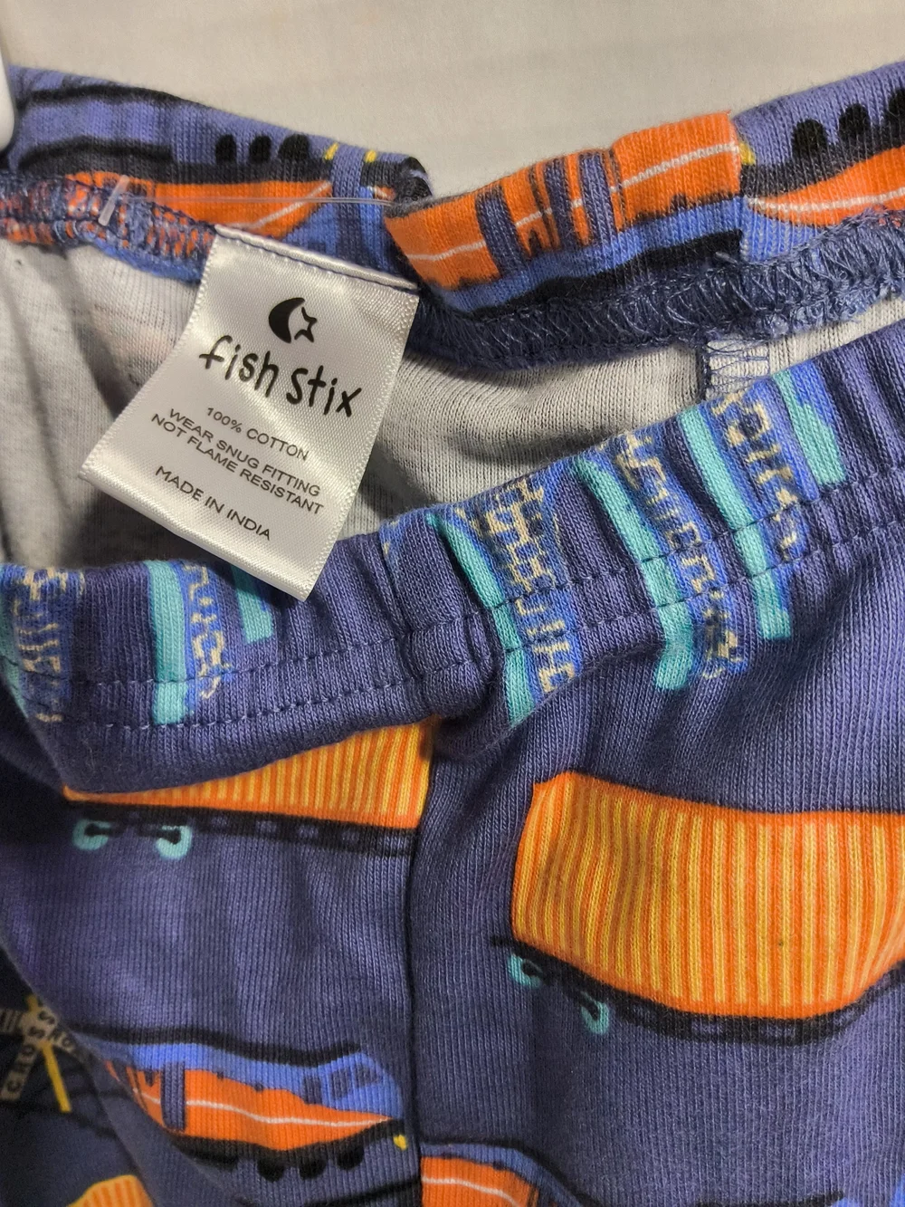 NWOT Kids Size 8 Fish Stix Train Print Pajama Set - Blue & Orange